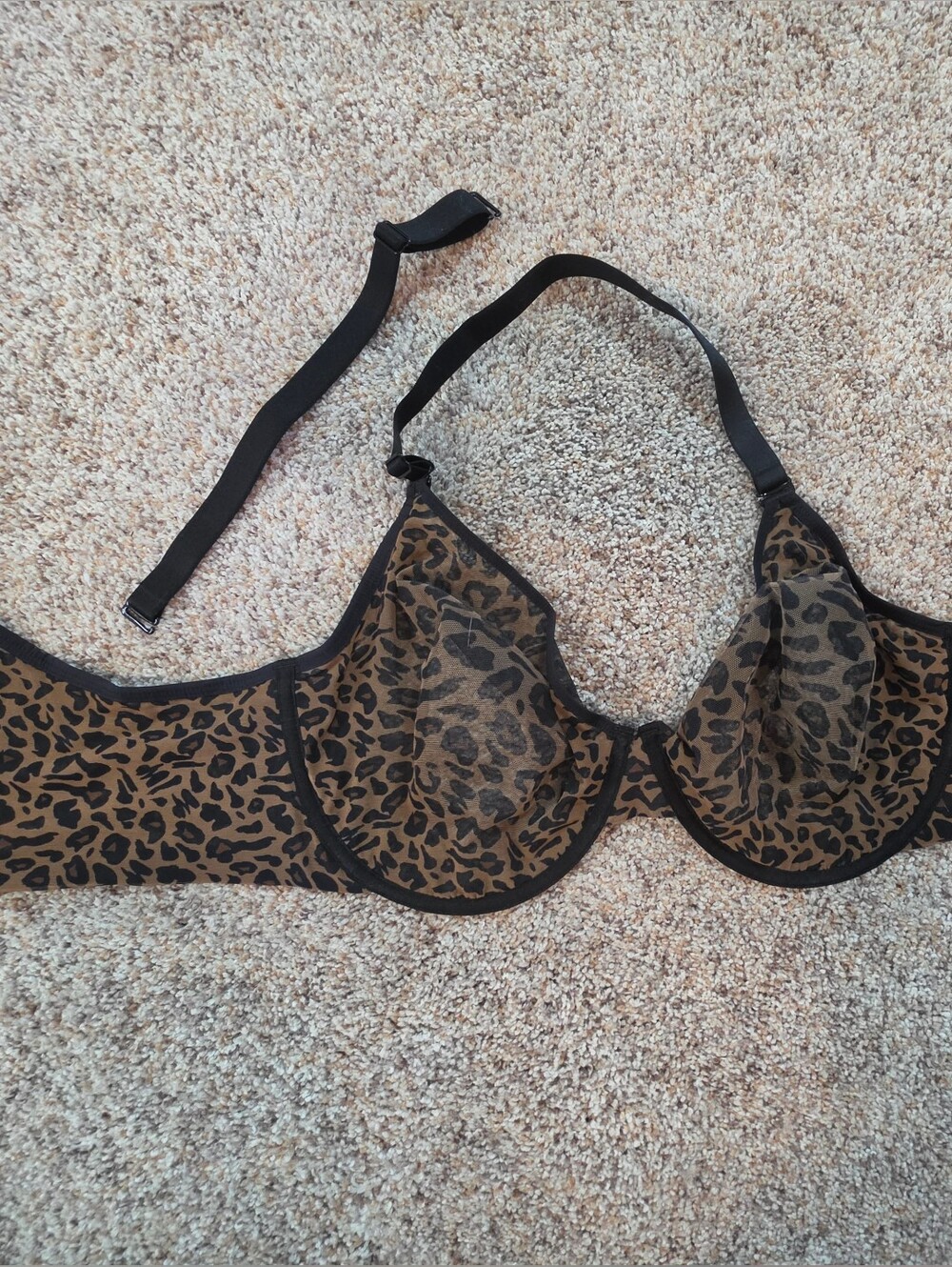 Sheer Leopard-Print Underwire Bra in Brown/Black